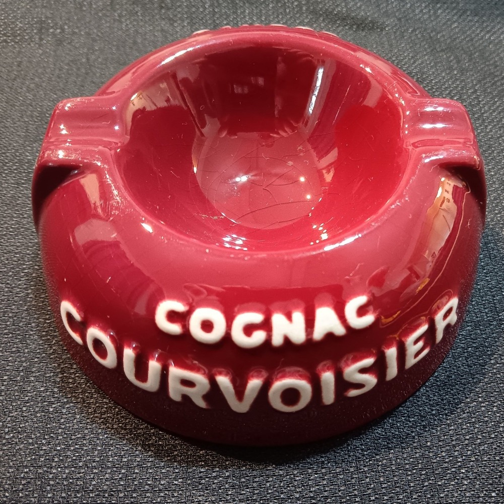 Vintage Courvoisier Cognac Ashtray Orchies France Burgundy Red Ceramic 5 Inch